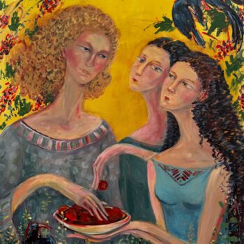 "Neugierige Vögel" başlıklı Tablo Elena Stauffer tarafından, Orijinal sanat, Akrilik Ahşap Sedye çerçevesi üzerine monte edi…