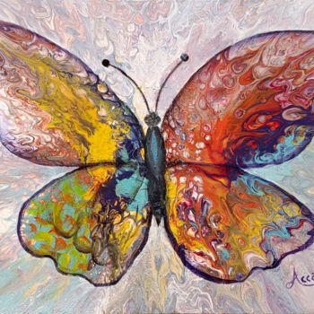 Painting titled "Farfalla" by Accarò, Original Artwork, Enamel Mounted on Wood Stretcher frame