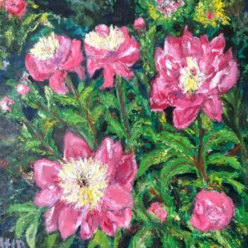 Peinture intitulée "Pivoines chez Stéph…" par Maria Helena De  Macedo  Benier, Œuvre d'art originale, Huile Monté sur Châssi…