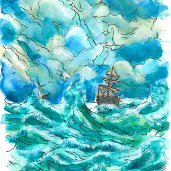 "🌊The Sails of Wrath" başlıklı Tablo Armajay tarafından, Orijinal sanat, Suluboya