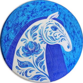 Painting titled "White horse in blue…" by Yulia Belasla, Original Artwork, Acrylic