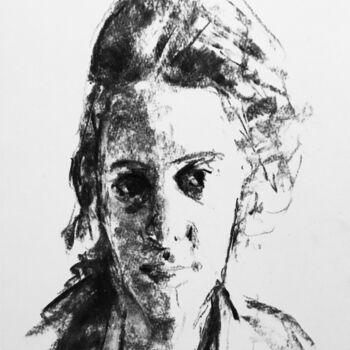 Рисунок под названием "Portrait Étiré #1" - Dominique Dève, Подлинное произведение искусства, Древесный уголь