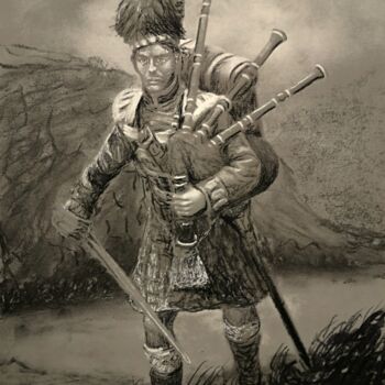 Dessin intitulée "ONE FIERCE HIGHLAND…" par Michel Schaillée, Œuvre d'art originale, Fusain
