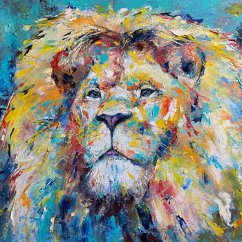 Malerei mit dem Titel "Lion" von Volodymyr Nezdiimynoha, Original-Kunstwerk, Öl Auf Keilrahmen aus Holz montiert