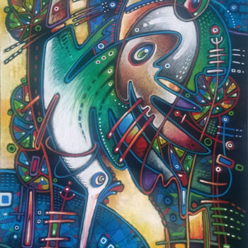 Картина под названием "Diving bird" - Uladzimir Skryhanau, Подлинное произведение искусства, Акрил Установлен на Деревянная…