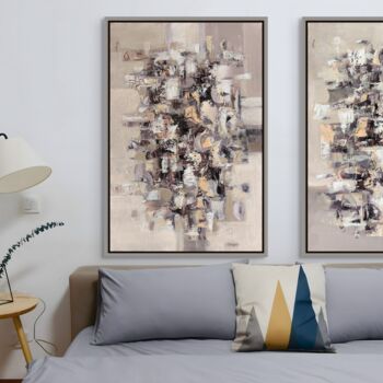 Schilderij getiteld "Neutral Symphony" door Hayk Miqayelyan, Origineel Kunstwerk, Olie Gemonteerd op Frame voor houten branc…