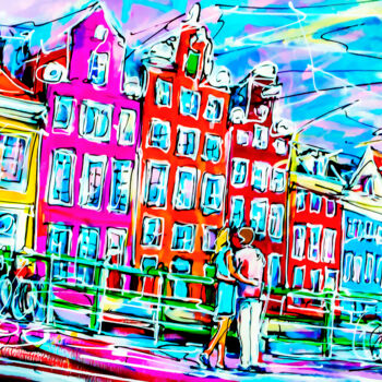 Malarstwo zatytułowany „Street of Amsterdam…” autorstwa Mathias (1975), Oryginalna praca, Akryl