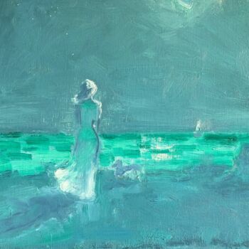 Картина под названием "Promenade nocturne" - Loudmila Harscouet, Подлинное произведение искусства, Масло Установлен на Дерев…