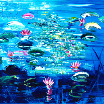 Malarstwo zatytułowany „Nymphéas 199” autorstwa Joelle Kem Lika, Oryginalna praca, Akryl Zamontowany na Drewniana rama noszy