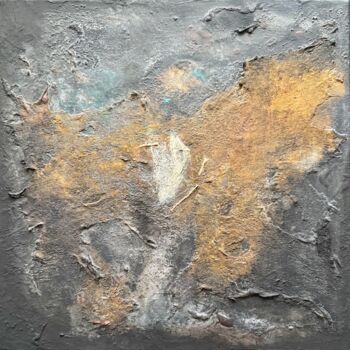 Painting titled "Noir, ocre" by Farid Bellal, Original Artwork, Acrylic Mounted on Wood Stretcher frame