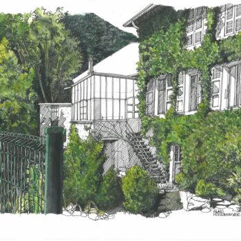 Dessin intitulée "VIEILLE BATISSE" par Alain Rouschmeyer, Œuvre d'art originale, Encre