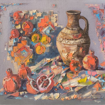 Schilderij getiteld "Armenian Still Life" door Hayk Miqayelyan, Origineel Kunstwerk, Olie Gemonteerd op Frame voor houten br…