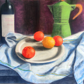 Painting titled "Italian Table" by Andrea Vandoni, Original Artwork, Pastel Mounted on Other rigid panel