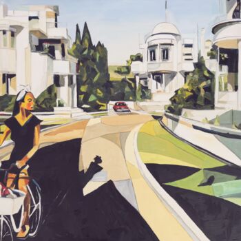 Painting titled "Tel Aviv Summer Vib…" by Victoria Kukuy, Original Artwork, Oil Mounted on Wood Stretcher frame