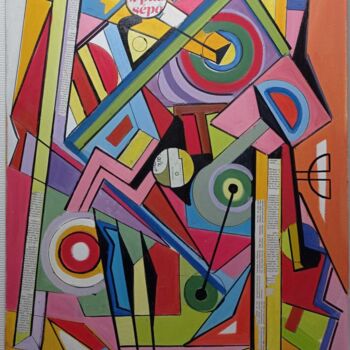 Painting titled "Remix" by Christian Vernier, Original Artwork, Oil Mounted on Wood Stretcher frame