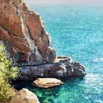 Painting titled "Лагуна. Крым." by Nat Sparilup, Original Artwork, Oil Mounted on Wood Stretcher frame