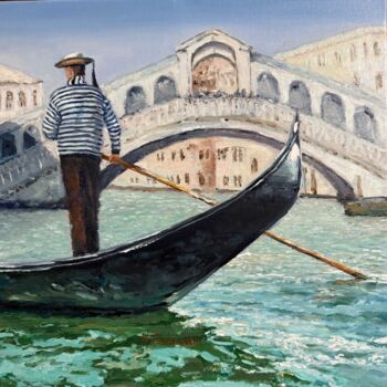 Painting titled "Мост Риальто" by Nat Sparilup, Original Artwork, Oil Mounted on Wood Stretcher frame