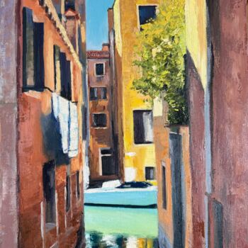 Painting titled "Венеция" by Nat Sparilup, Original Artwork, Oil Mounted on Wood Stretcher frame