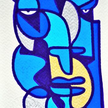 Dessin intitulée "Calm blue" par Art De Noé, Œuvre d'art originale, Acrylique