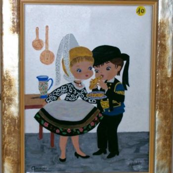 Peinture intitulée "Les bretons de Quim…" par Monette O'Neill, Œuvre d'art originale