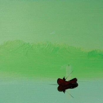 Pittura intitolato "Green lagoon and a…" da Rob Arbouw, Opera d'arte originale, Olio