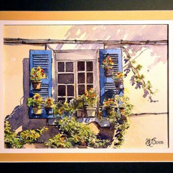 Peinture intitulée ""Le volet bleu" de…" par Marcel Boos, Œuvre d'art originale