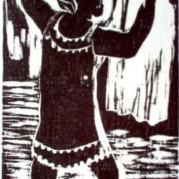 Druckgrafik mit dem Titel "Lavadeira" von Maria Lucia Pacheco, Original-Kunstwerk, Holzschnitt
