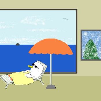 Drawing titled "Seaside" by Kai-Yu Sun, Original Artwork