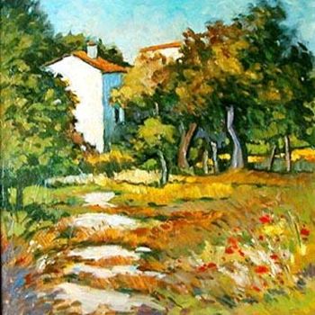「House among the tre…」というタイトルの絵画 Rita Monacoによって, オリジナルのアートワーク, オイル