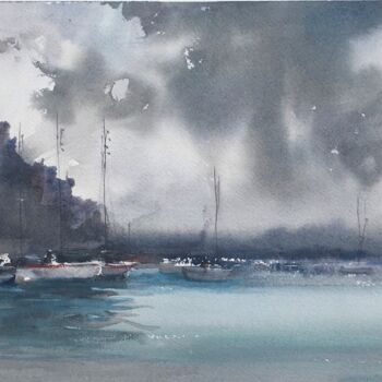 Ζωγραφική με τίτλο "Orage sur Calvi" από Philippe Laurent, Αυθεντικά έργα τέχνης, Ακουαρέλα