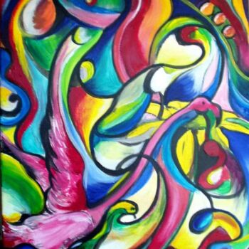 Peinture intitulée "Flamme en rose" par Edith Bos Boyer (EDITH DONC), Œuvre d'art originale, Acrylique