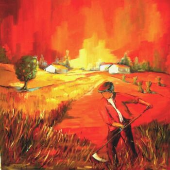 Peinture intitulée "Crépuscule sur la v…" par Jacky Dumergue, Œuvre d'art originale, Huile