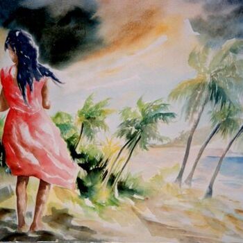 Peinture intitulée "virginie" par Martial Bidard, Œuvre d'art originale, Aquarelle