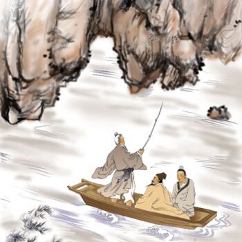 Malerei mit dem Titel "船渡" von Zhi Yong Mao, Original-Kunstwerk, Öl