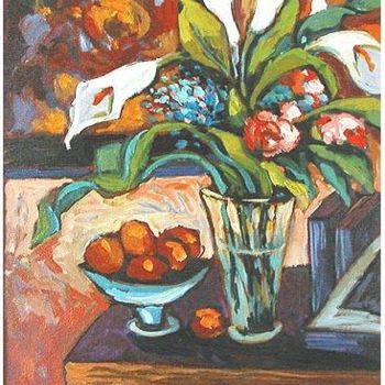 Pintura intitulada "Still life with Cal…" por Rita Monaco, Obras de arte originais, Óleo