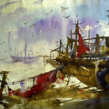 Painting titled "Boat" by Kishore Singh, Original Artwork
