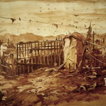 Painting titled "Garbage'Oil on paper" by Kishore Singh, Original Artwork