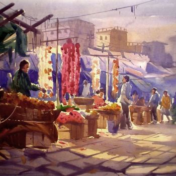 Painting titled "Market13" by Kishore Singh, Original Artwork