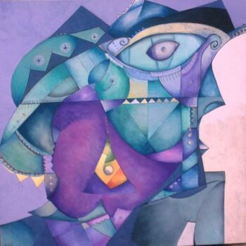Peinture intitulée "profil à la boucle…" par Frédérique Manley, Œuvre d'art originale, Huile