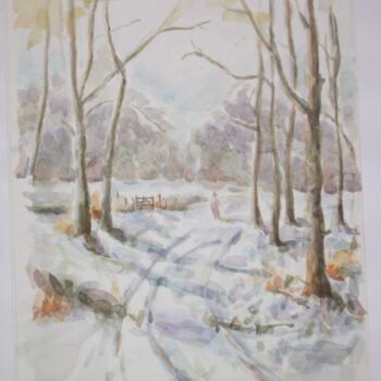 Dessin intitulée "paysage hiver etude" par Farid Ait Aoudia, Œuvre d'art originale
