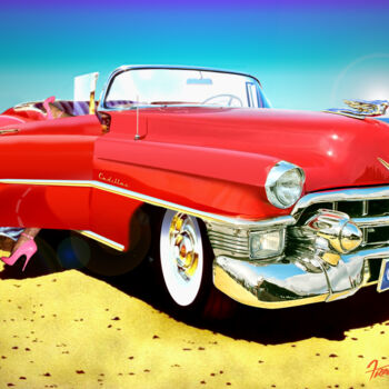 Arte digital titulada "Red Car By The Sea…" por Moreno Franco, Obra de arte original, Aerógrafo