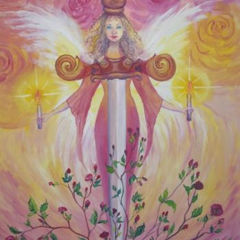 Peinture intitulée "Ange de l'amour" par Nanou, Œuvre d'art originale, Huile