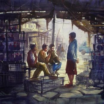 Painting titled "Market24." by Kishore Singh, Original Artwork