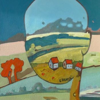 Peinture intitulée "Voyage télépathique" par Evelyne Hervé, Œuvre d'art originale, Huile
