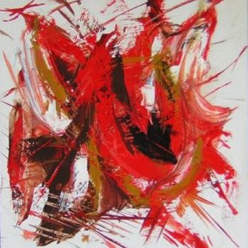 Painting titled "Red Bird Nest 42ap" by Richard Herr, Original Artwork, Acrylic