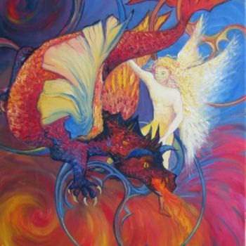 Peinture intitulée "Saint-Michel" par Nanou, Œuvre d'art originale, Huile