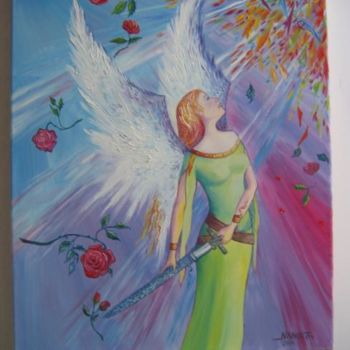 Peinture intitulée "ange gardien" par Nanou, Œuvre d'art originale, Huile