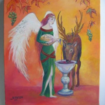 Peinture intitulée "ange de l'amitié" par Nanou, Œuvre d'art originale, Huile