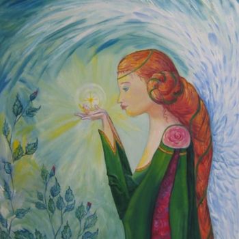 Peinture intitulée "ange de l'intuition" par Nanou, Œuvre d'art originale, Huile
