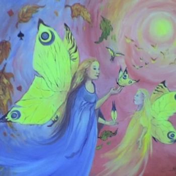 Peinture intitulée "ange des jeux et de…" par Nanou, Œuvre d'art originale, Huile